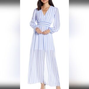 Blue and White Striped Maxi Dress